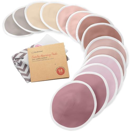 Organic Nursing Pads - 14 Washable Breast Pads for Breastfeeding, Wash Bag, Viscose Derived from Bamboo Reusable Nipple Covers for Breastfeeding Essentials, Soft & Absorbent (Plum, M 3.9)