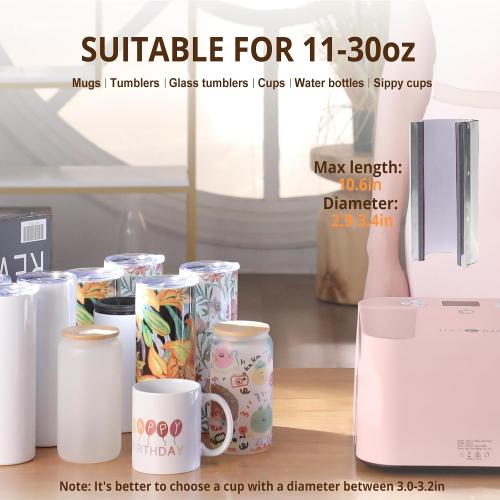HTVRONT Auto Tumbler Heat Press Machine - Mug Heat Press Heat Up Fast & Even, Professional Tumbler Press High-Security for 2.95-3.18inch Sublimation Tumblers, Cups, Glasses and Mugs (Pink)
