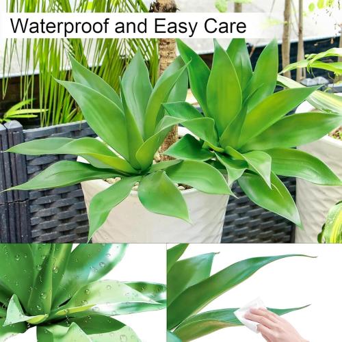 Velener Artificial Plant Outdoor Agave - Small Size UV Resistant Fake Agave Plants for Indoor and Outdoor Decor(14 Inch)-2 Pack