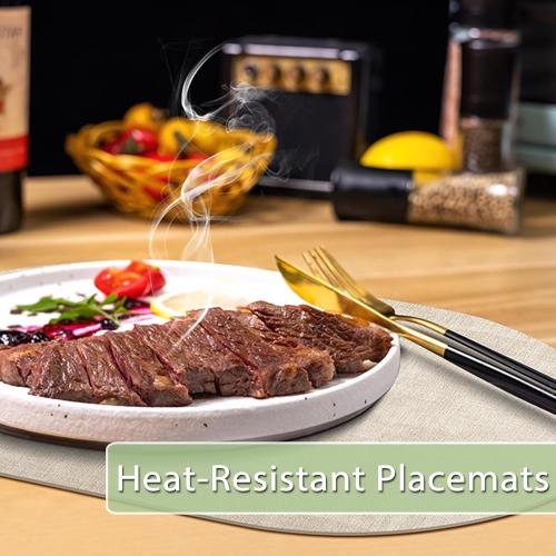 Placemats for Dining Table Set of 8 Non-Slip, Heat Resistant Oval Leather Placemat Double Layer, Waterproof Table Mats Easy to Clean for Kitchen Dining Room Coffee Office Table, Beige