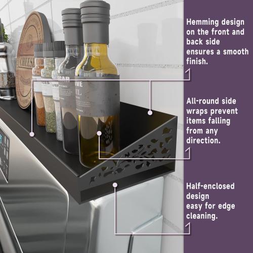 30 Magnetic Stove Top Shelf – Black Spice Rack and Seasoning Organizer – Magnetic Kitchen Shelf for Back of Stove – Over Stove Rack and Storage Organizer