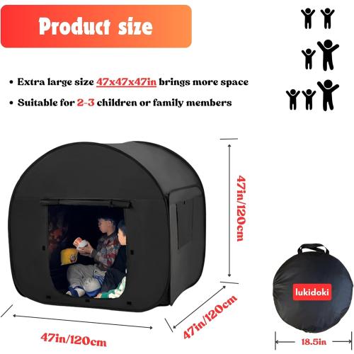 Size 47x47 Color Black Sensory Tent for Kids & Adults with Autism, ADHD, SPD - CPC Certification Large Size 47x47in Calm Corner Helps Children Relax, Reduce Anxiety & Improve Focus - Pop-up Blackout Play Tent