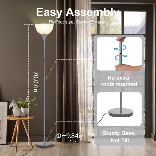Floor Lamp, LED Standing Lamp 3 Way Dimmable Brightness Floor Lamp Rotary Switch Floor Lamps Modern Industrial Lamp with Shade, Tall Lamps for Living Room Bedroom Office Dining Room (Grey)