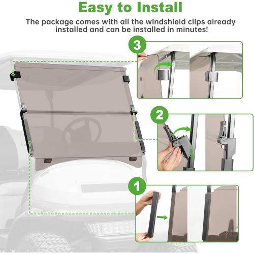 Size 37.5W X 33.6H 10L0L Golf Cart Windshield for Club Car Precedent 2004-Up, Tempo, Clear/Tinted Fold Down Club Car Windshield Anti-UV Impact Resistant - Size 37.5W X 33.6H