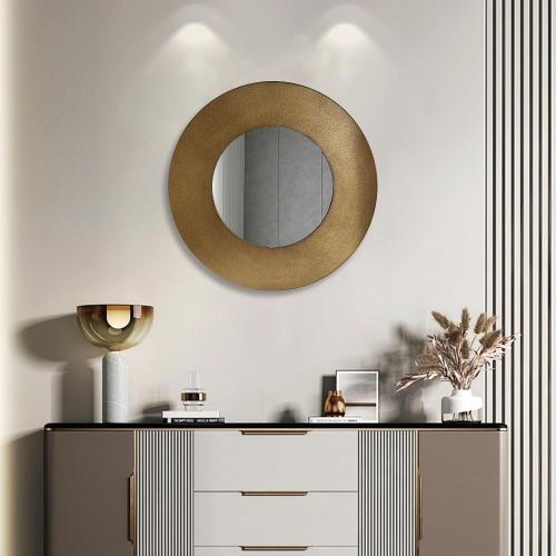 Gold 27 Inch Round Wall Vanity Mirror, Vintage Bronze Mirror Metal Frame, Anti-Rust Wall Mounted Mirror Home Decorative for Living Room, Bedroom, Bathroom, Restroom, Farmhouse