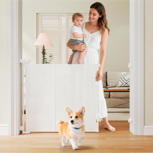 One-Hand Operation Retractable Baby Gates, 71 inch Retractable Gate with Reinforced Strip Design to Prevent Crawling Through, 6 FT Retractable Dog Gate for Stairs, Doorways, Hallways