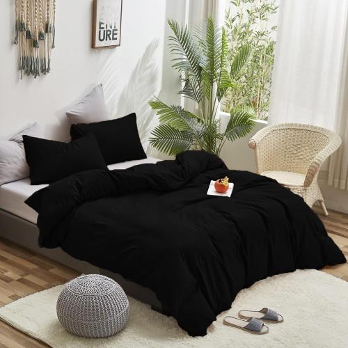 Cottonight Black Comforter Set - Full Size, 3 Piece, Modern Dark Color, Soft Quilts & Blanket - Gothic Style