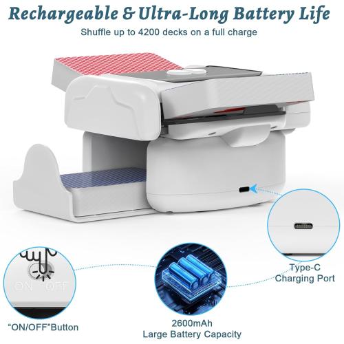 Automatic Card Shuffler 2 Deck, Rechargeable Playing Cards Shuffling Machine with One-Press AUTO&Manual Mode, Electric Poker Shufflers for UNO, Skip-Bo, Phase 10, Home Party Card Games
