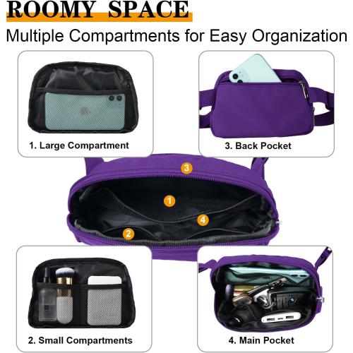Purple Fanny Pack for Women Girls, 1L Small Waist Bag with Adjustable Belt 32 to 51, Crossbody Bag Lightweight for Travel Sport Running Cycling Hiking, Mothers Day Gifts