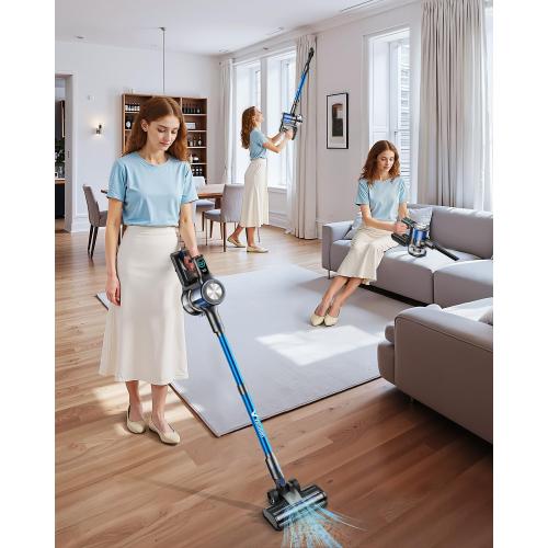 Vacation Cordless Vacuum Cleaner, 8-in-1 Cordless Stick Vacuum Cleaner with 3 Suction Modes, Up to 45mins Runtime, Rechargeable, Self-Standing, Wireless Vacuum Cleaners for Home Pet Hair Carpet Car Hard Floor