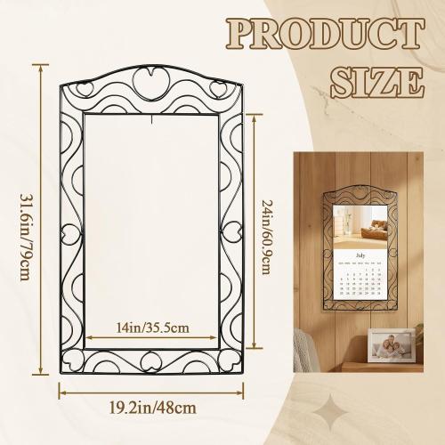Moxweyeni 32 x 19 Inch Wrought Iron Wall Calendar Frame, Heart Wave Design Metal Wire Holder for Standard 2026 Calendars, Home Office Wall Decoration