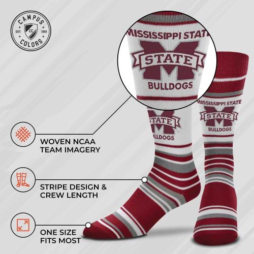 One size For Bare Feet Collegiate University Striped Dress Socks, One Size Fits Most Footwear for Men Women Youth, Game Day Apparel