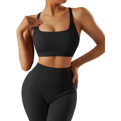 SIZE SMALL RXRXCOCO Ribbed Workout Sets for Women 2 Piece Backless Strappy Sports Bra Seamless Leggings Matching Set Yoga Outfits