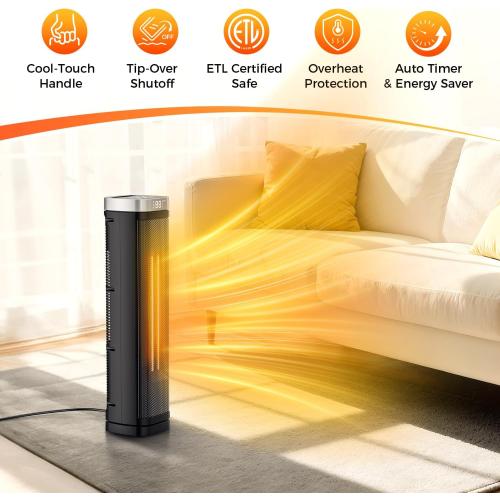 X-Large Space Heater for Indoor Use, Electric Ceramic Space Heater, Portable Heaters Fan for Office and Bedroom with Remote and Thermostat, 3 Modes, Overheating & Tip-Over Protection, ETL Listed,1500W