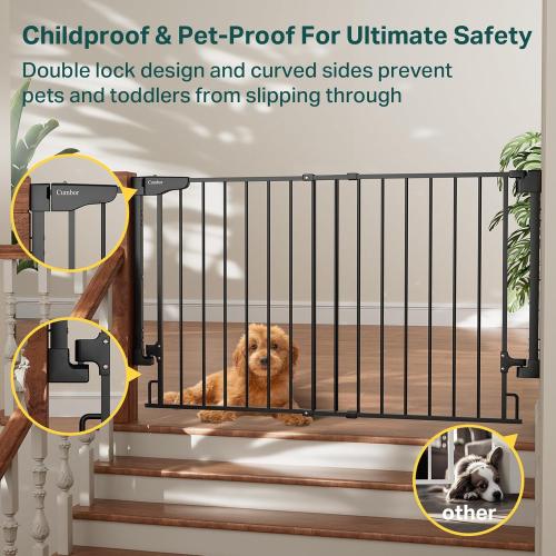 Cumbor Expandable 31.6-48 Baby Gate for Stairs, Wall-Mounted, 2-in-1 No Bottom Bar Dog Gate Indoor, Pet Gate for Doorways with Large Walk Thru Door, Child-Proof Safety Gate for Kids (Black)
