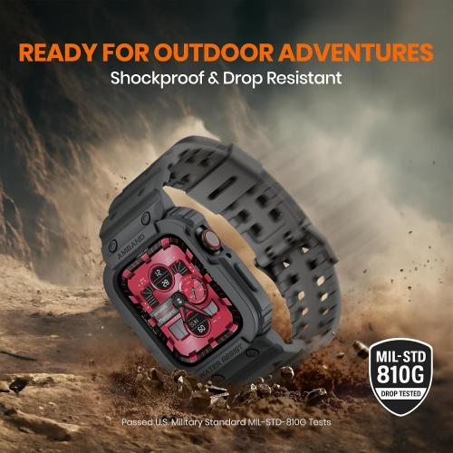 amBand Rugged Sport Band with Case for Apple Watch, Protective Cover for Men & Women, for iWatch Ultra 1/2/3 49mm, Series 10/11 46mm/42mm, 9/8/7 45mm/41mm, SE3/SE2/SE/6/5/4 44mm/40mm, 3/2/1 42mm/38mm