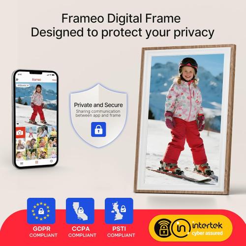 Frameo 10.1 Digital Picture Frame, Smart WiFi Digital Photo Frame with 1280x800 HD IPS Touch Screen 32GB Storage Auto-Rotate Wall Mounted, Share Photos/Videos Remotely(Brown&White)