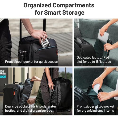 PGYTECH 2-in-1 Roller Camera Backpack, DSLR/SLR/Mirrorless Bag for Travel Photographers, Rolling Luggage with Tripod & Removable Modular & Rain Cover, Compatible with Canon, Nikon, Sony