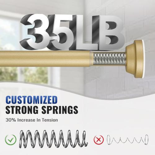 Shower Curtain Rod, 40 to 74 Inch Gold Tension No Drill Adjustable Heavy Duty Bathroom Shower Spring Rod, No Drilling Curtain Rods for Bathroom, Anti-Slip