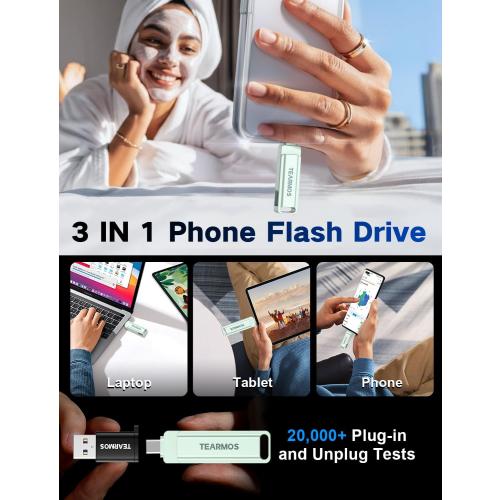 256GB Photo Stick for iPhone Flash Drive, Memory Stick Phone Storage for Photos and Videos Files Backup, Compatible with iPhone iPad Android PC, Plug & Play, No App Required (Green)