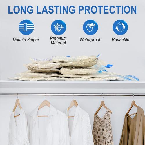 Vacuum Storage Bags with Hand Pump, Plastic Packaging Bags, 80% Space Saver Vacuum Seal Bags for Clothing, Travel Lugggage, Blankets, Comforters, 10 Jumbo