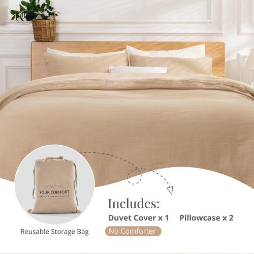 100% Sandwashed Cotton Duvet Cover Queen Size, Soft Queen Duvet Cover Set 3 Pieces with Zipper Clousre & Corner Buttons (Linen, Queen 90 x 90)
