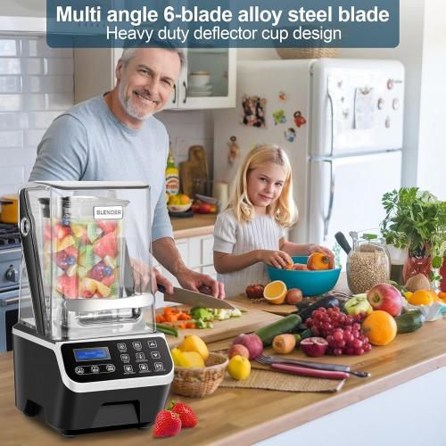 Commercial Blender 2200W 2.1QT 68OZ Quiet Blender Brushless Motors Commercial Smoothies, Frozen Drinks, Self-Cleaning Silver Grey