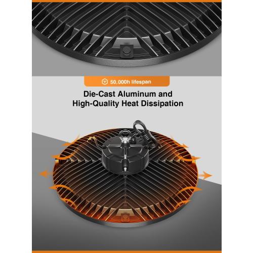 10-Pack UFO LED High Bay Light 250W 37500LM, High Bay Led Shop Lights with 5ft US Plug, IP65 Waterproof, 5000K Daylight, 150LM/W Efficiency, Non-Dimmable for Warehouse/Gym/Workshop