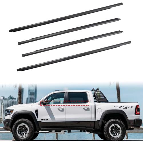 4Pcs Car Window Weather Stripping Molding Trim Seal Belt KitCompatible with Dodge Ram 1500 2500 3500 4500 5500 Crew Cab 2009-2023, Replaces OEM# 55112376AH 55112377AH 55372138AH 55372139AH