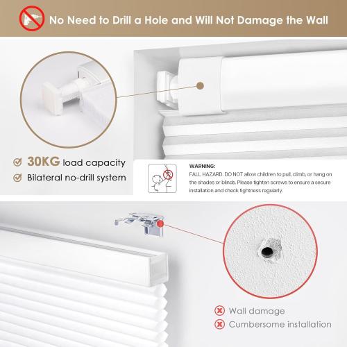 LazBlinds No Tools No Drill Cordless Cellular Shades, Light Filtering Honeycomb Shades for Home, Thermal Insulation Blinds for Windows, 36 W x 48 H, White