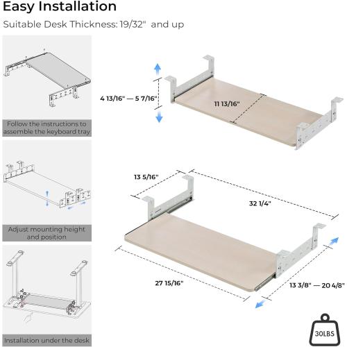 EUREKA ERGONOMIC Adjustable Keyboard Tray Under Desk, 28x11 Inch Large Slide Out Keyboard & Mouse Platform Tray, Wooden Pull Out Computer Keyboard Drawer for Typing Home Office Desk, Maple