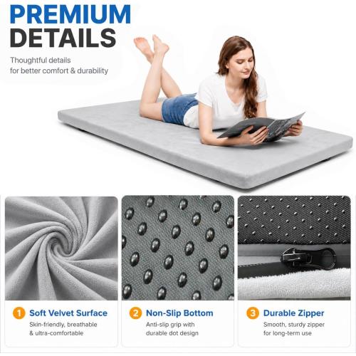 Foam Camping Mattress - Portable Sleeping Pad for Camping, Tent, Car & Floor - Washable Cover & Roll Up Travel Bag - Cot Mattress for Travel & Guests