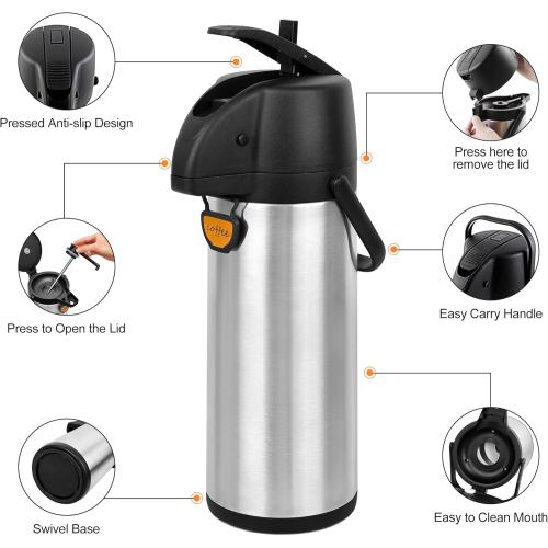 Airpot Coffee Dispenser Thermal with Pump,3L/102 Oz Insulated Stainless Steel Large Airpot Coffee Carafe Lever Action for Hot/Cold Water,Thermal Carafe for Hot Cocoa for Parties