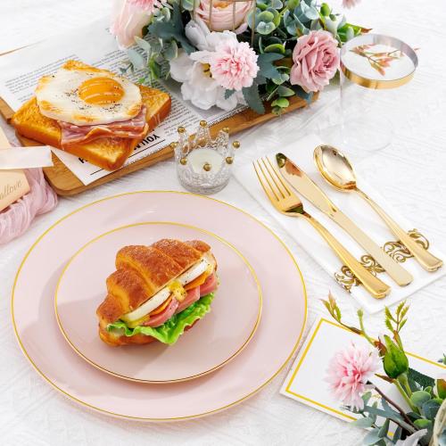 Supernal 350pcs Pink Plastic Plates,Plates Disposable