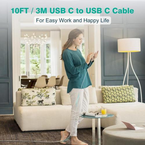 IFEART 10ft USB C to USB C Cable for iPad Pro 13/12.9/11 inch, Air 5/4, Mini 6, MacBook Air/Pro Charger, iPhone 17/16/15 Pro Max, Pixel, USBC Type C Fast Charging Cord