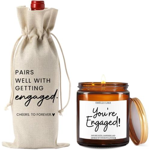 FBCCZEY Engagement Gifts for Couples Her Engagement Party Decorations Gift for Couple Wine Bag Scented Candles Set Pairs Well with Getting Engaged Gifts Wine Bottle Bag Smell Like You're Engaged