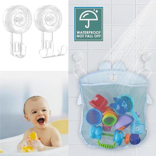 Suction Cup Hooks, BUDGET & GOOD Reusable Waterproof Shower Hook, 4Pcs Vacuum Suction Hooks - Razor Holder - Wreath Hook - Multi-Use for Bathroom Kitchen Office, Storage & Organization for Accessories