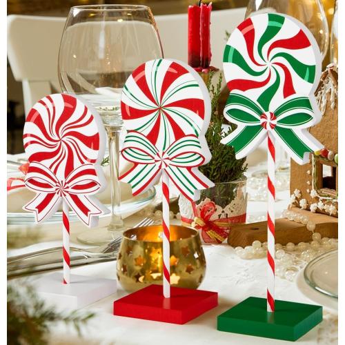 3 Pieces Christmas Table Decorations Wood Candy Set, Red Christmas Tiered Tray Decor,Rustic Candy Table Decorations for Home Tables(Classic)