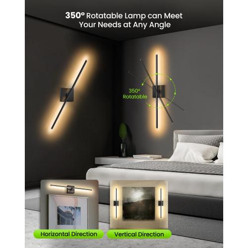 CLY Battery Operated Wall Sconce Set of 2: Rechargeable Wall Lights Wireless Sconces with Remote, 350° Rotate Dimmable Magnetic Wall Scone Lighting Decor for Bedroom Living Room Hallway, 28Inch