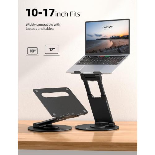 Nulaxy Telescopic 360 Rotating Laptop Stand for Desk Adjustable Height Swivel Pull Out Design Ergonomic Laptop Riser Fits All 10-17 Laptops Computer MacBook, Black