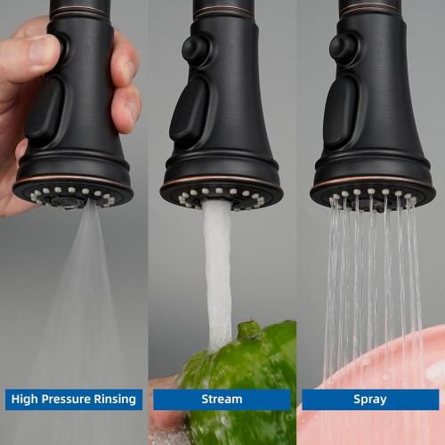 Hibbent Kitchen Faucet Head Replacement, Pull Down Faucet Spray Head, 3 Function Faucet Sprayer Nozzle, 15 Adapters Compatible with Moen, American Standard, Delta, Kohler Faucets, Oil-Rubbed Bronze