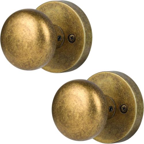Dummy Door Knobs Interior, Antique Brass Bronze Door Knobs, Vintage Non-Locking Inactive Door Handle for Closet and Bifold, 2 Pack