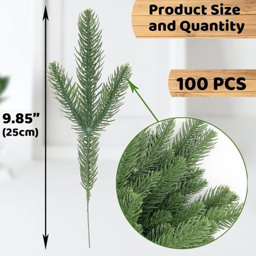 Hananona 100 Pcs Artificial Pine Branches Green Plants Pine Needles DIY Accessories for Garland Wreath Christmas and Home Garden Decor (100, Green)