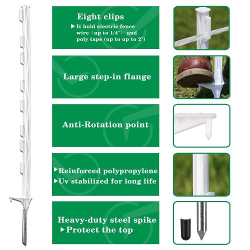 Size 48/4 ft 25 Pack Electric Fence Posts,48 Inch/4FT Step-in Plastic Posts for Farm and Garden,Temporary Sturdy Fencing System for Electric Fencing and Yard Protection, White
