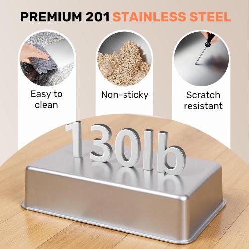 Stainless Steel Litter Box with Lid, Anti-Leakage Enclosed Metal Litter Box, Flip-Top Extra Large Kitty Litter Pan with Scoop & Pedal, Odor Free, Front & Top Dual Entry, Black