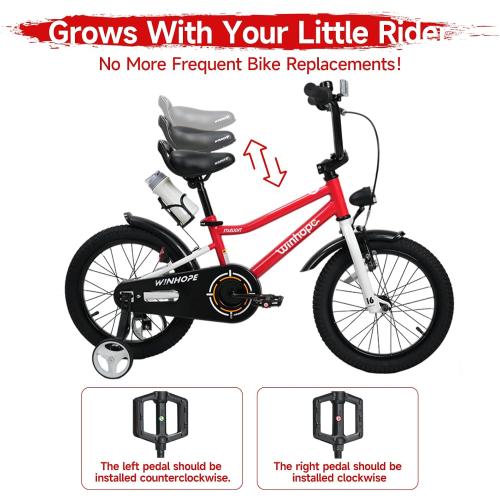 WinHope Kids Bike with Headlight, 12-20 Inch Pedal Bike for 2-12 Boys Girls | Steel Frame with Training Wheels Water Bottle | Dual Brake for Summer Outdoor Riding | Birthday Gift for Toddlers