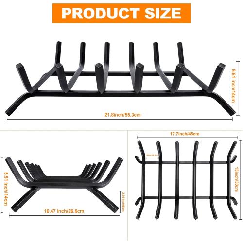 Size 21 Color Black Fireplace Grate,Fireplace Log Holder,21 inch Heavy Duty Solid Cast Iron FIrewood Log Burning Rack for Inside The Fireplace Accessories Outood Fire Pit Kindling Fireplace Tools