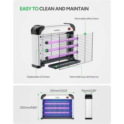 Buzbug LED Bug Zapper Indoor, 10 Years Lifespan 3 Lamps Enhance Insect Attraction, 3800V High-Voltage, Electric Mosquito Zapper, Fruit Fly Mosquito Moth Gnat Trap, Killer, Zapper -MA009