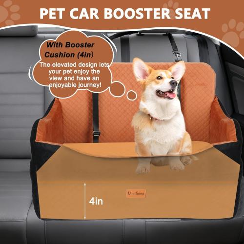 Vivifying Dog Car Seat for Back Seat, Booster Travel Bed for Medium Large Dogs or 2 Small Dogs, 4 Raised Foam Cushion, Safety Leash & Washable Cover, Soft Dog Booster Seat for Cars, Trucks & SUVs
