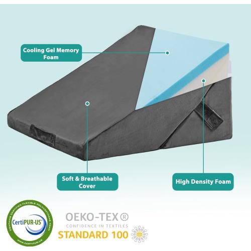 Bedluxe Wedge Pillow for Sleeping, Adjustable 9&12 Inch Foldable Bed Wedge Pillow Set, Orthopedic Memory Foam Triangle Pillows Wedge, 7-in-1 Elevated Pillows for Leg and Back Support, Velvet